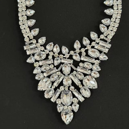 Luxurious geometric necklace, exaggerated rhinestone collarbone chain, retro banquet accessory | Kimlud Premium Jewelry