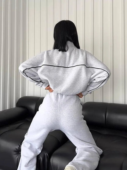Zekye Women's Clothing Long-sleeved Semi-turtleneck Cardigan Sweater Strappy Striped Trousers Women's Suit Collection 2025 - Kimlud