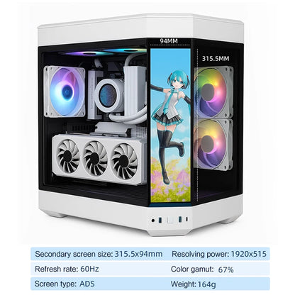 Side Panel Expand LCD Display HYTE Y60 PC Cabinet, Dedicated Secondary Screen Monitor 1920X515 Support Aida 64