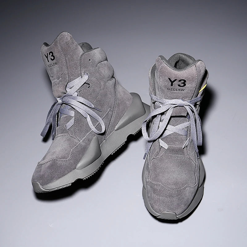 High-top Men's Sneakers Cow Suede Original Design Casual Boots Non-slip Wearable Women's Sneakers Round-toe Cool Sports Shoes - Kimlud