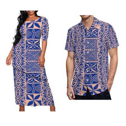 Polynesian Floral Print Custom Summer Crew-Neck Puletasi Diagonal Design New Set Dress For Valentine'S Day Matching Clothing - Kimlud