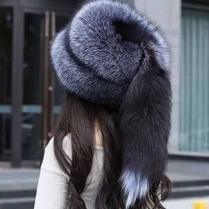 Winter Women Fashion Real Fur Hat Natural Fox Fur Hats Headgear Russian Outdoor Cap Ladies Thicken Warm Fur Caps