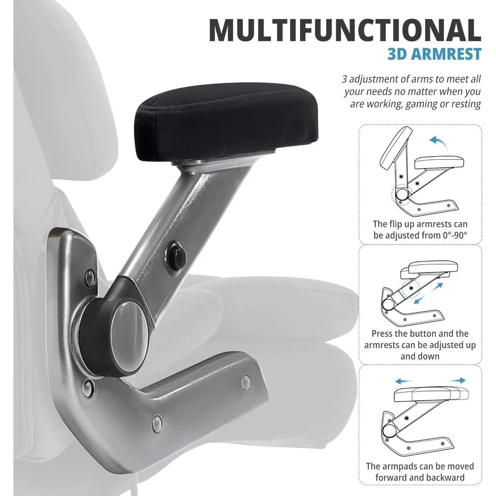 large capacity 700lbs ergonomic office chair with adjustable lumbar support, 3d flip arms, and heavy duty wheels