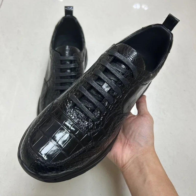 Authentic Exotic Crocodile Skin Men's Black Sneakers Genuine Real Alligator Leather Cushioned Sole Male Lace-up Walking Shoes