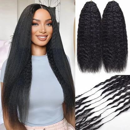 Miracle Knots Knotless Pre-Separated Feather Crochet Virgin Human Hair 3rd Gen Bulk Light Yaki Straight Kinky Straight Braiding