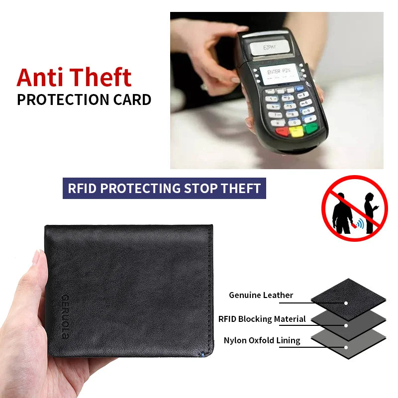 Plant Tanned Top Layer Genuine Cowhide Short Wallet RFID Blocking Large Capacity Card Slot Design ID Card Mirror Window...