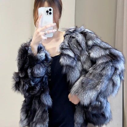 Women winter outdoor fashion real fox fur coat Natural warm fox fur jacket Female luxury 100% genuine fox fur overcoat