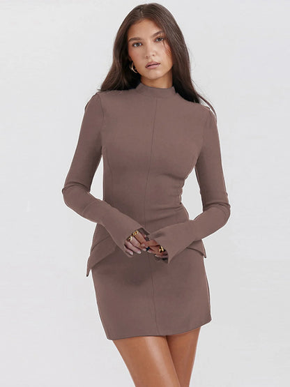 Office Lady Mini Dress Women Autumn Streetwear Long Sleeves Solid Sexy Bodycon Black Dress Casual Clubwear Elegant Party Dresses - Kimlud