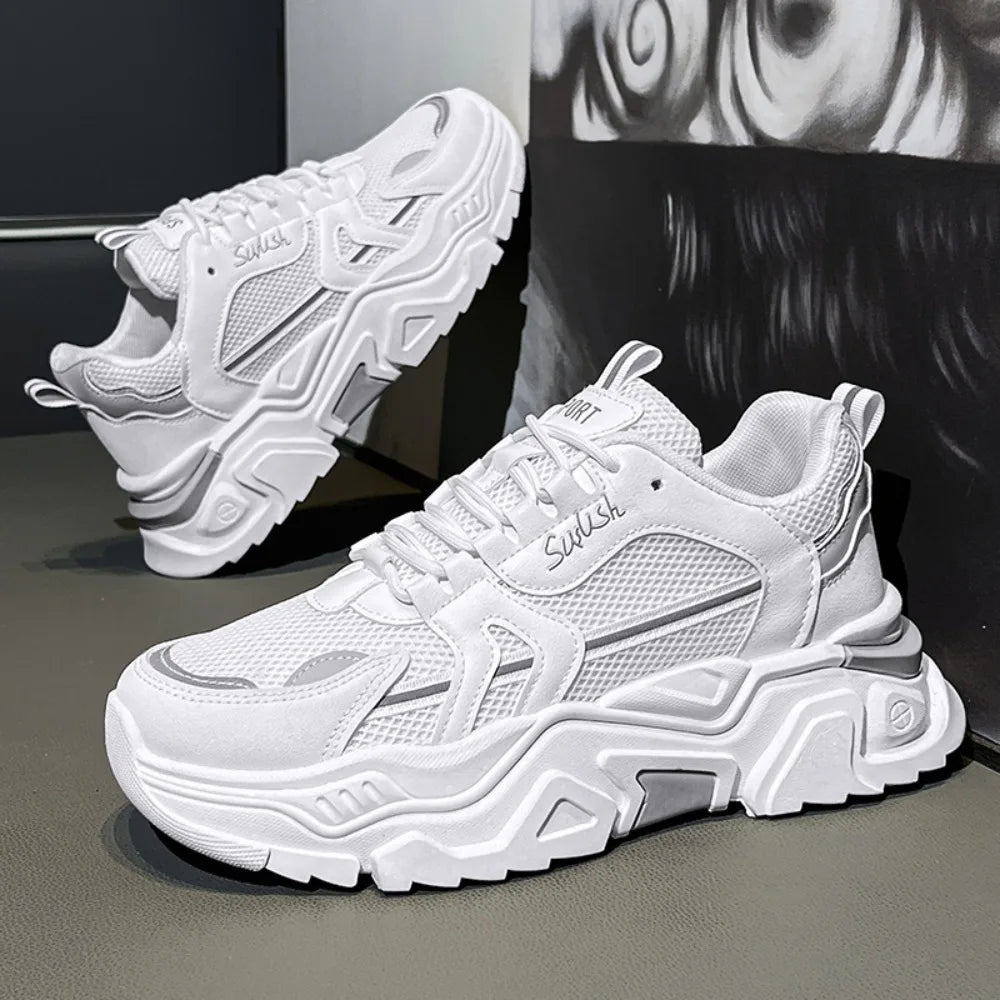 New Fashion Mens Thick Sole Platform Sneakers Breathable Mesh Lightweight Low Top Dad Shoes Casual Sports Walking Shoes - Kimlud