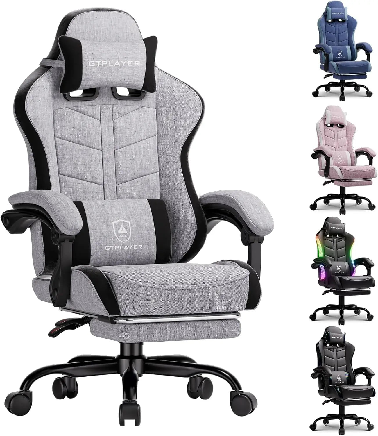 GTPLAYER RGB Gaming Chair with Footrest, Computer Gaming Chair with LED Lights for Adults, Height Adjustable PC Gamer Chair