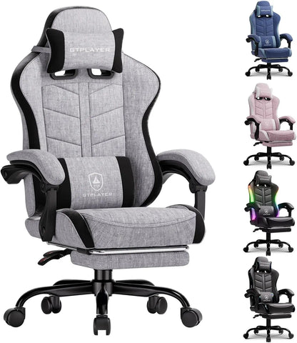 GTPLAYER RGB Gaming Chair with Footrest, Computer Gaming Chair with LED Lights for Adults, Height Adjustable PC Gamer Chair