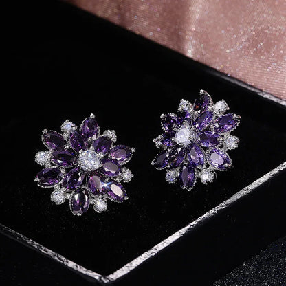 Cute Big AAAAA Bling Cubic Zirconia 925 Silver Needle Stud Earrings Fashionable Flower Earring for Women Jewelry Gift...