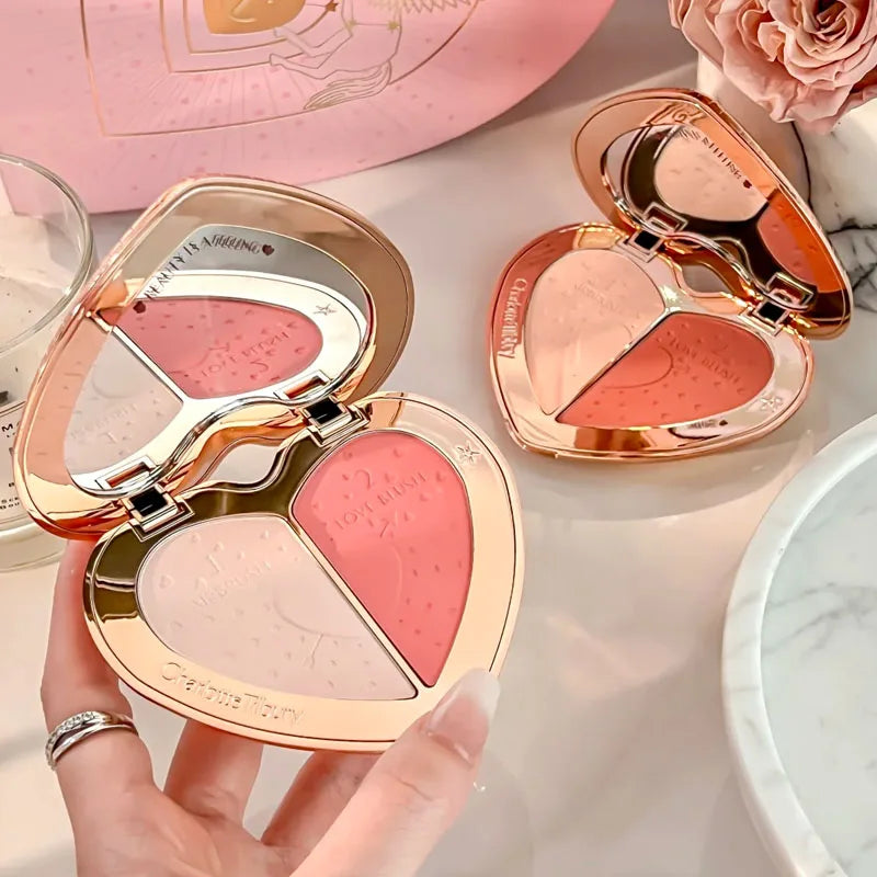 Charlotte 4 Colors Pink Diamond Heart-Shaped Lipstick Luminous Lip Glow and Two Color Heart Shape Powder Blusher Tilbury Makeup