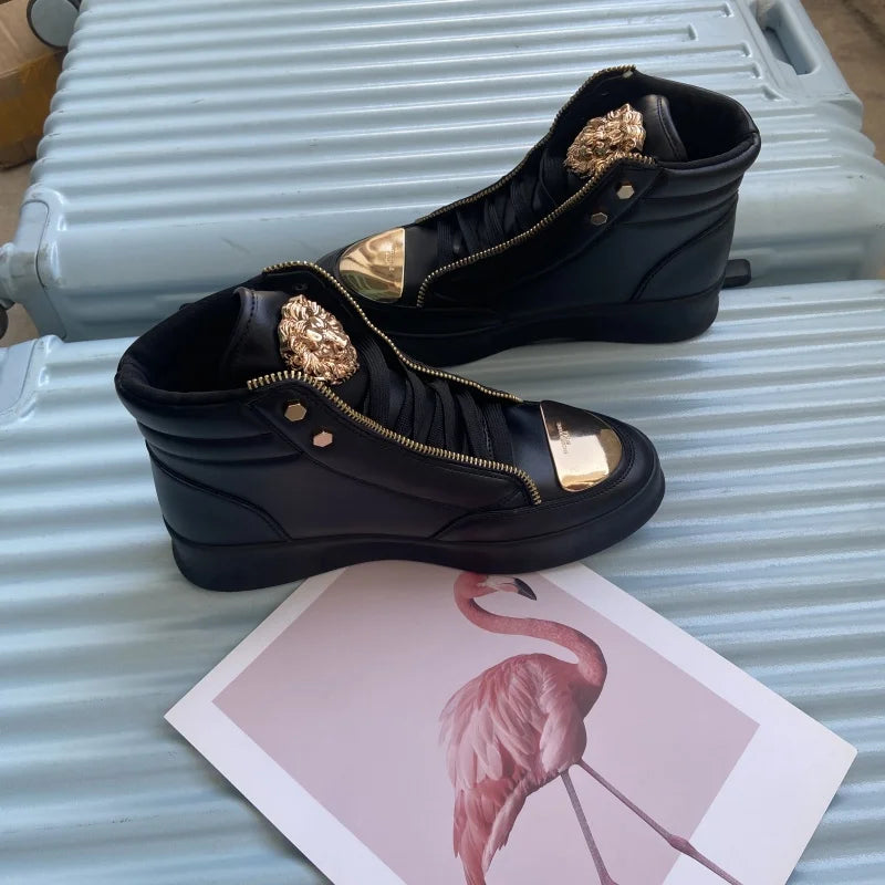 Zip decoration casual sneaker designer shoes for man luxury brand trainers running shoes high top sports casual ankle boots men - Kimlud