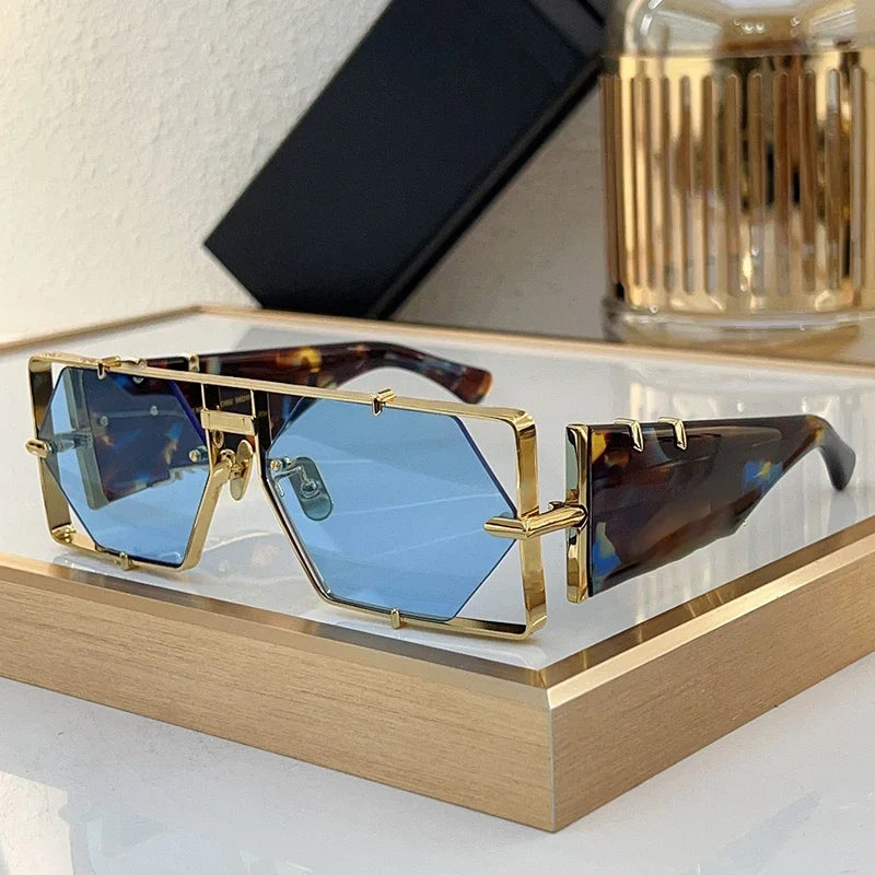 Ins MOD004 Half Frame Polygon Gradient Sunglasses Uv400 Men Alloy Acetate Personalization High Street Classical Eyeglasses - Kimlud