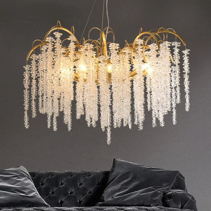 2024 Luxury Gold Glass LED Lights Ceiling Chandeliers Crystal Hanging Pendant Lamps Home Decor for Dining Room Lustres