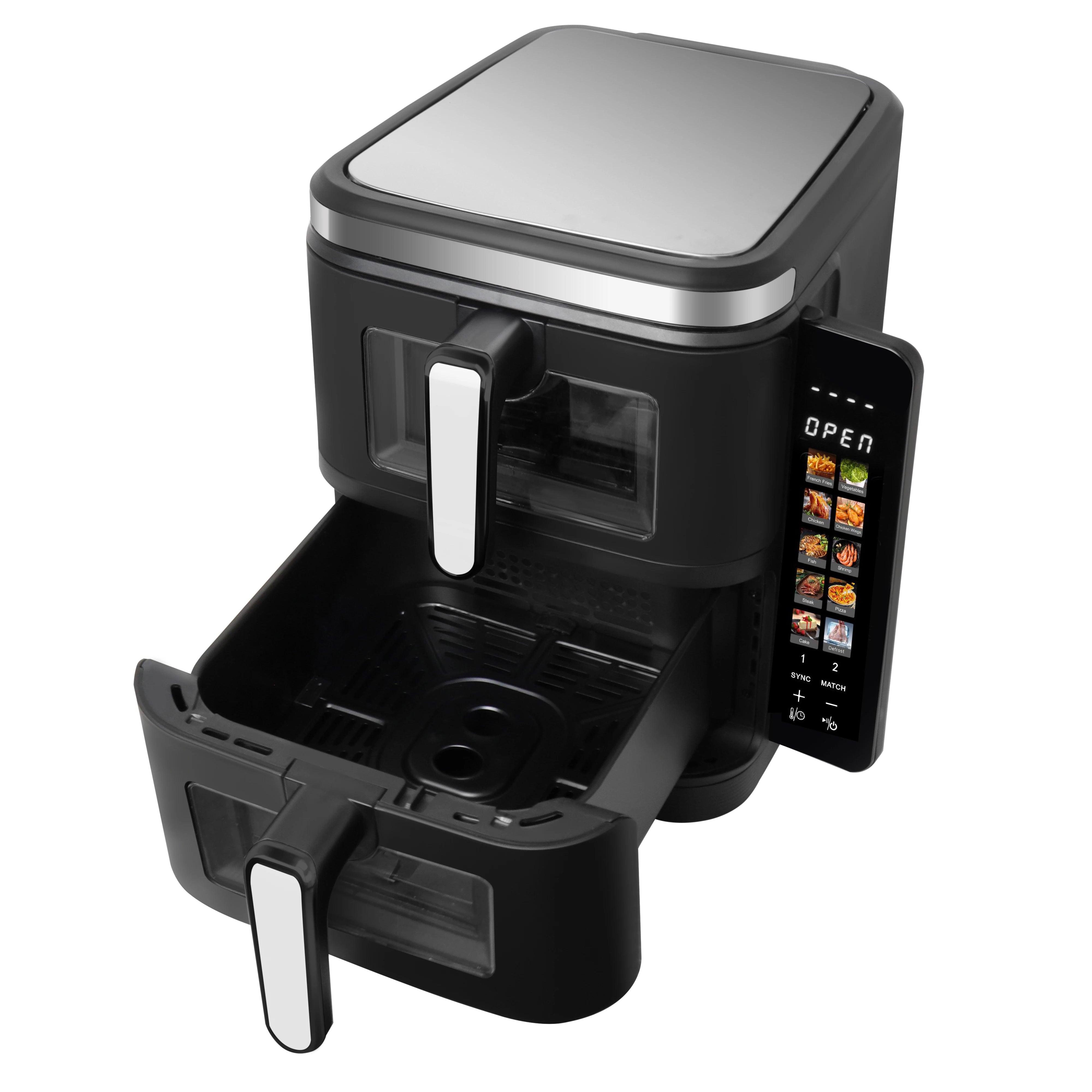 11L New Air Fryer 5.5L+5.5L Stack Air Fryer With Folding Touch Screen Big Colorful Menu