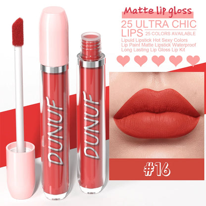 DUNUF 1Pc Matte Lip Gloss Bean Paste Liquid Lipstick Long-Lasting Waterproof Easy To Color Non-Fading Sexy Red Matte Lip Glaze