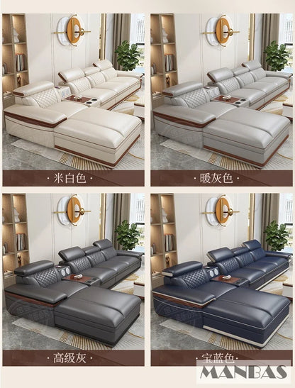 Linlamlim Premium Italian Genuine Leather Sofa Set for Living Room with Adjustable Headrests, Bluetooth Speaker, Wireless Charge
