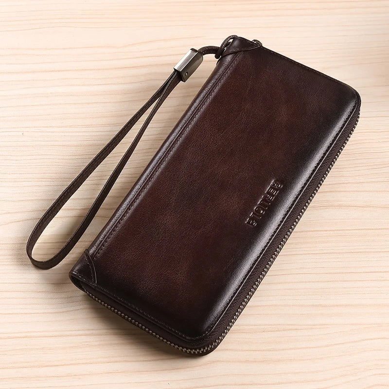 Men's Leather Wallet Long New Soft Cowhide Handbag Travel Light Luxury Simple Large Capacity Anti-Theft Brush Gradient...