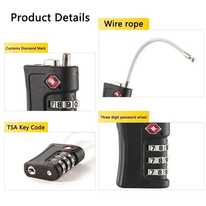 TSA Customs Lock 3 digits Travel Password Changeable Lock Digital Lock Zinc Alloy Suitcase Luggage Anti-theft Lock for Airplane