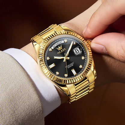 OLEVS Men's Fully Automatic Mechanical Watch Gold Stainless Steel Date Men's Night Light Waterproof Business Watch |...