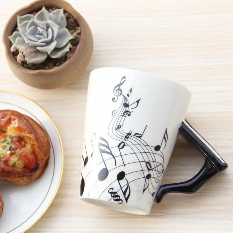 Cups with Handle Novelty Gifts 240ml Creative Music Ceramic Mug Guitar Violin Style Cute Coffee Tea Milk Stave Mugs |...