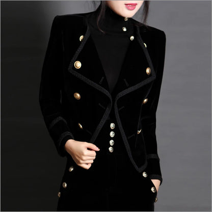 Women Short Jacket Coat Autumn Winter Double Breasted Suit Female Velvet Black Slim Outwear