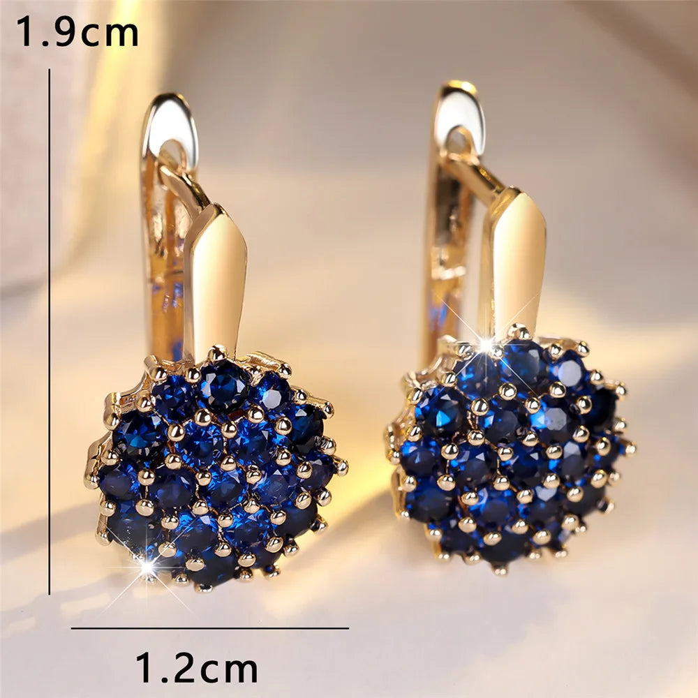 Cute Sunflower Blue Crystal Round Zircon Hoop Earrings For Women Rose Gold Silver Color Wedding Flower Jewelry...