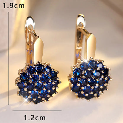 Cute Sunflower Blue Crystal Round Zircon Hoop Earrings For Women Rose Gold Silver Color Wedding Flower Jewelry...