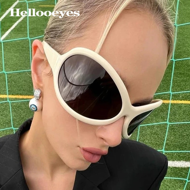 Oversized Punk Oval Sunglasses Y2K Unique Women Men Trend Goggle Sports Sun Glasses Lady Luxury Brand Designer New Eyewear UV400 - Kimlud