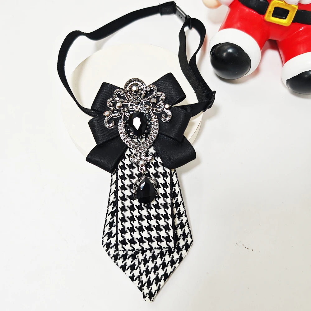 A Handmade Women's Plaid Black Diamond Tie, a Must-Have for the Back-To-School Season, Paired with Uniforms, Versatile, Dark Style