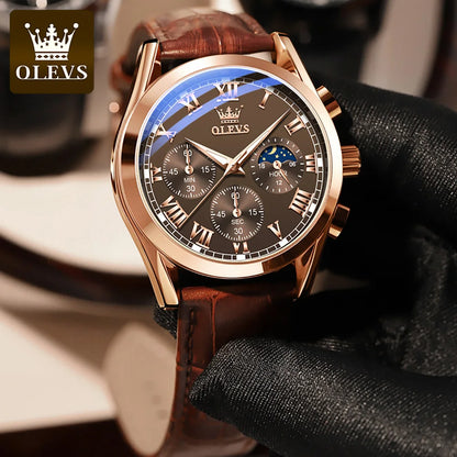 OLEVS 2871 Men Watch Original Brand Quartz Watch Multifunctional Chronograph Watch For Man Waterproof Luminous Moon Phase Watch - Kimlud