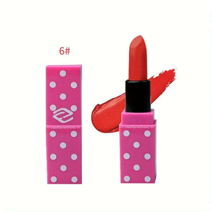 8 Colors Super Cute Girls Lipstick, Pink Polka Dots Design Long Lasting Non-fading Waterproof Velvet Lip Color, Non-Stick Cup