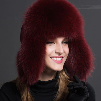 Women Natural Raccoon Fur Caps Ushanka Hats for Winter Thick Warm Ears Fashion Bomber Pom Pom Hat Lady Real Fox Fur Cap Pompon