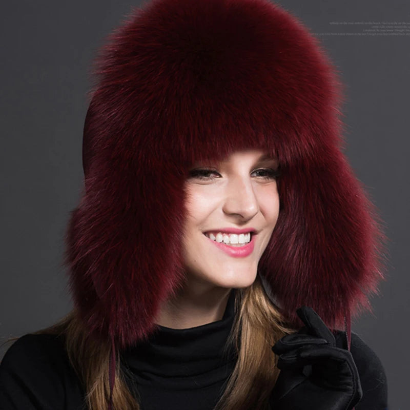 Women Natural Raccoon Fur Caps Ushanka Hats for Winter Thick Warm Ears Fashion Bomber Pom Pom Hat Lady Real Fox Fur Cap...