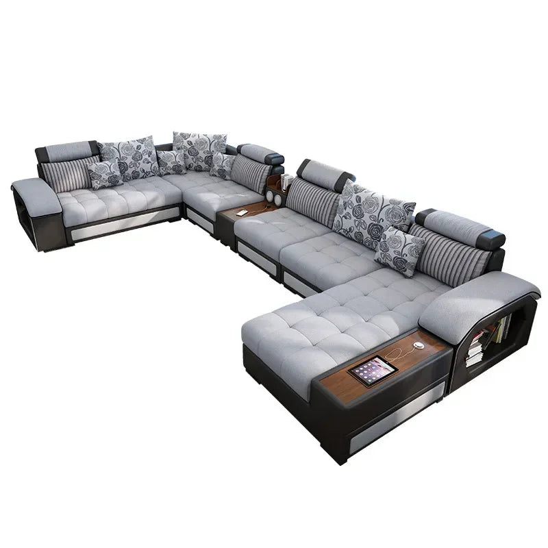 -Modern Living Room Sofa Couch Set U Shaped Couches Luxury Microfiber Leather Fabric Sectional Sofas For Home Furniture Indoor - Kimlud