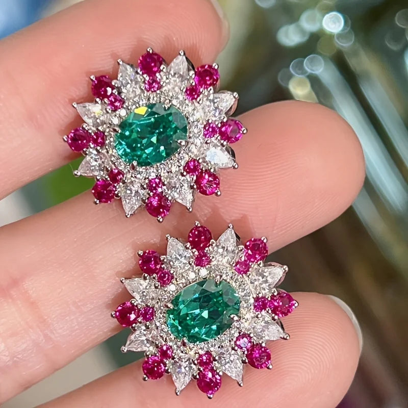 Luxurious Sweet Full Zircon Sparkling Stud Earrings for Women Fashion Flower Wedding Trendy Jewelry Party Gift...