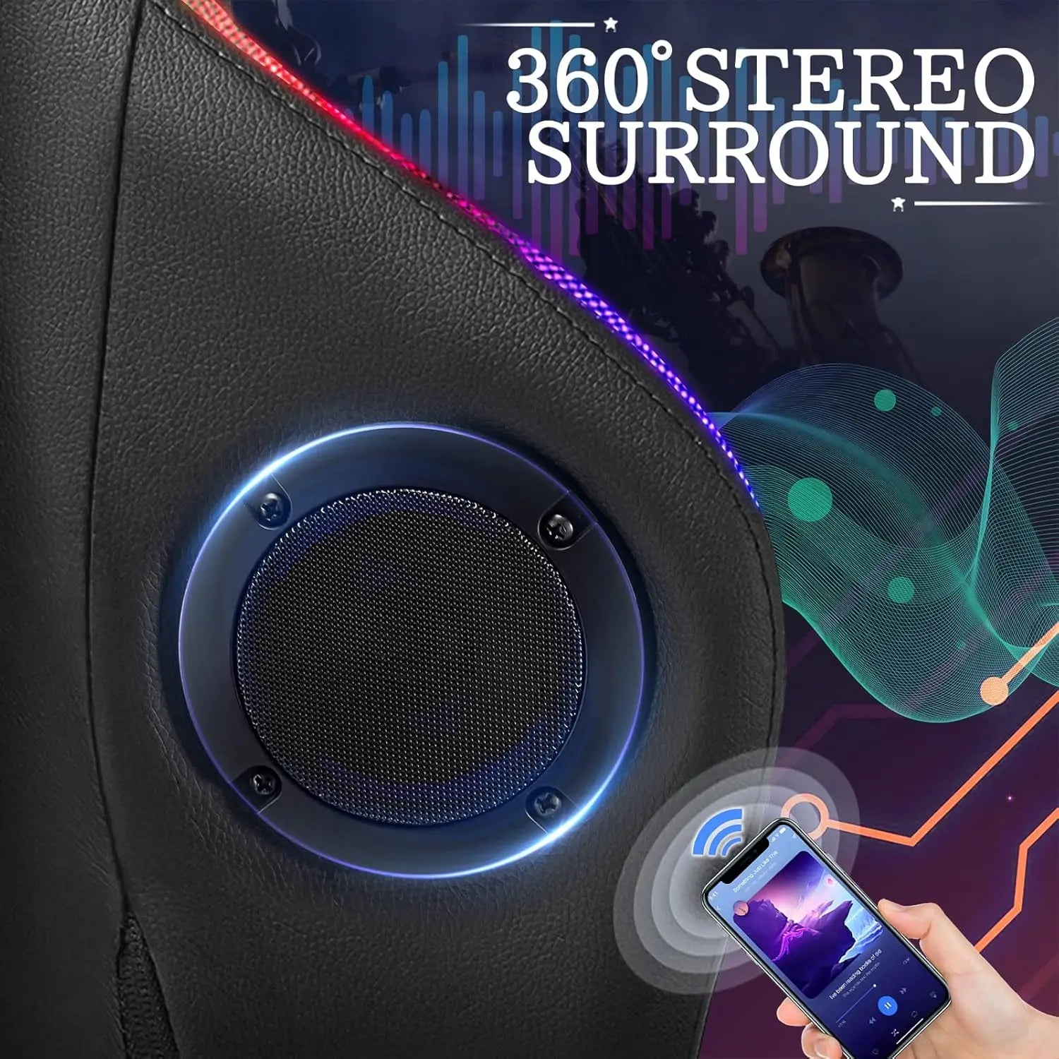 RGB Gaming Chair Bluetooth Speakers and LED Lights Ergonomic Massage Computer Game Chair with High Back Music Video Game Chair