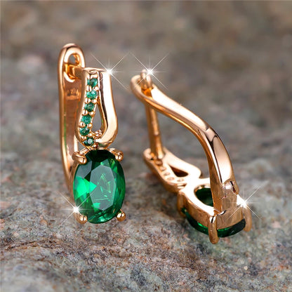 Cute Green Zircon Stone Oval Hoop Earrings For Women Charm Small Ear Buckle Female Gold Color Wedding Jewelry Gift |...