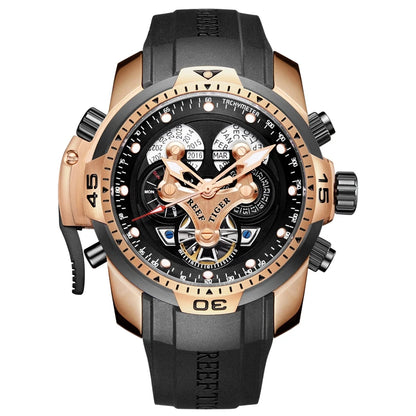 Reef Tiger Men's 46mm Automatic Mechanical Watch with Luminous Hands/Markers, Sapphire Crystal, and Year/Month/Day/Date Display
