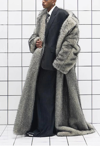 New men's fur coat, fox fur lapels, long trendy overcoat, winter windproof and warm trench coat, large size | Kimlud...