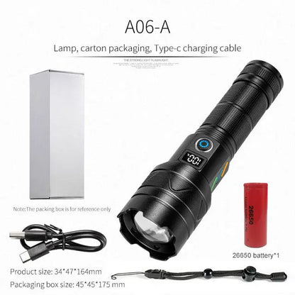 Super Bright Laser Flashlight Zoomable USB Rechargeable Torch Lamp 5 Lighting Modes Outdoor Adventure Long Range Flashlight