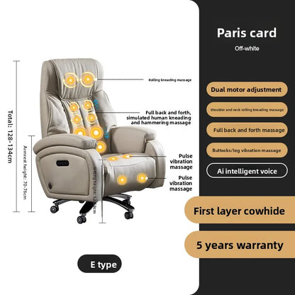 Electric Massage Boss Chair Heated Ventilated Gaming Chair Genuine Leather Executive Computer Seat Luxury Ergonomic Office Chair