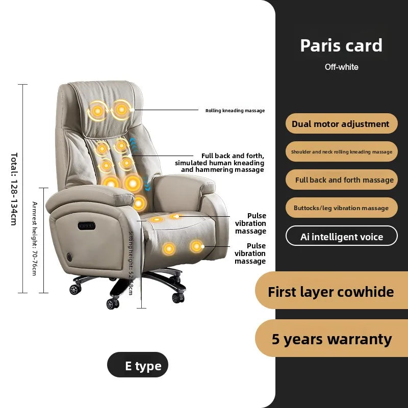 Electric Massage Boss Chair Heated Ventilated Gaming Chair Genuine Leather Executive Computer Seat Luxury Ergonomic Office Chair