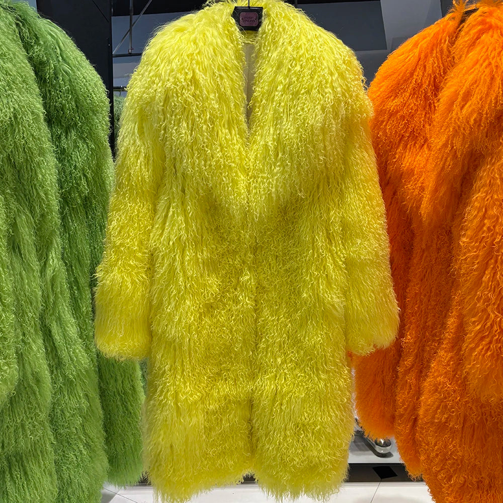 YOLOAgain 2025 Winter Warm Turn-Down Collar Real Mongolia Sheep Fur Jacket Long Women Plus Size 6XL Outerwear