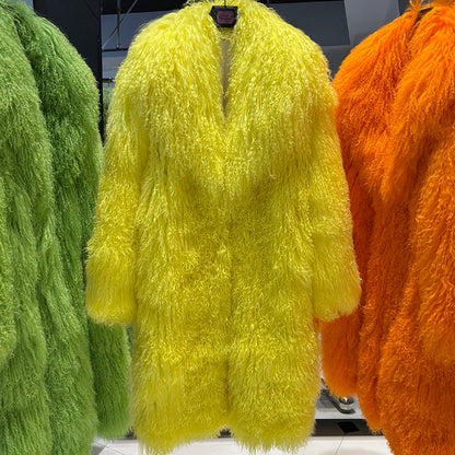 YOLOAgain 2025 Winter Warm Turn-Down Collar Real Mongolia Sheep Fur Jacket Long Women Plus Size 6XL Outerwear