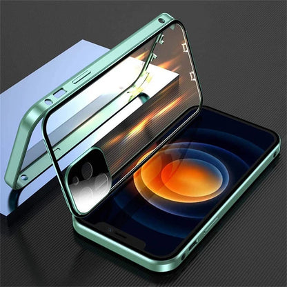 360 Full Protection Metal Magnetic Double Sided Glass Snap Lock Case For iPhone 17 16 15 14 12 13 Pro Max Lens...