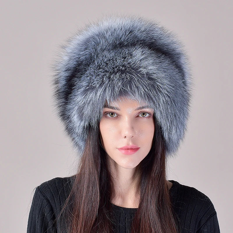 2025 New Style Natural Fox Fur Russian Hat Ushanka Women Winter Warm Fluffy Popular Style Female Tail Cap Fashion Real...