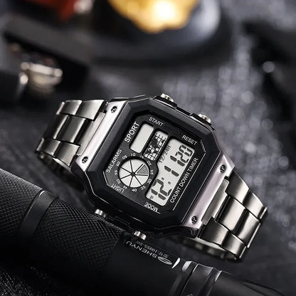 MAYZHISU Classic Men's Digital Watches Luxury Stainless Steel Strap Sport Watches Men Military Clock LED Sport Wristwatch - Kimlud